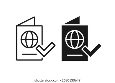 Línea de libro de pasaporte e ícono plano, Ilustración vectorial