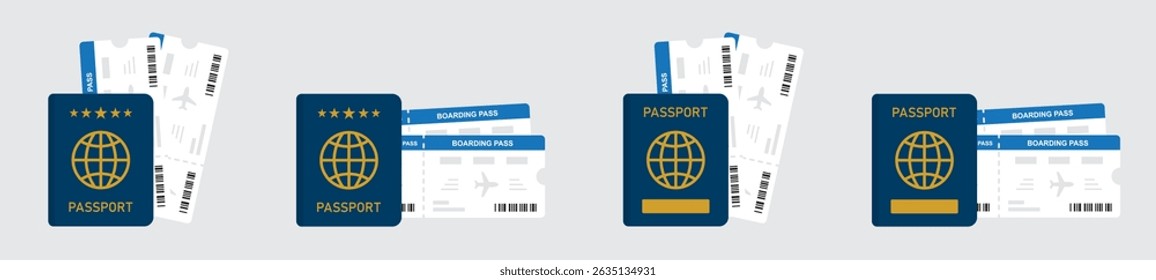Passport book and plane ticket icon, vector illustration