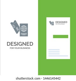 Passport, Business, Tickets, Travel, Vacation Grey Logo Design and Business Card Template