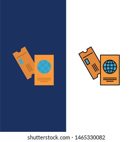 Passport, Business, Tickets, Travel, Vacation  Icons. Flat and Line Filled Icon Set Vector Blue Background. Vector Icon Template background