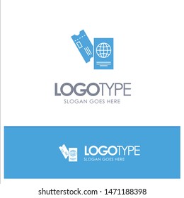 Passport, Business, Tickets, Travel, Vacation Blue Solid Logo with place for tagline. Vector Icon Template background