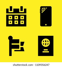 passport, calendar, smartphone and flag vector icon set. Sample icons set for web and graphic design