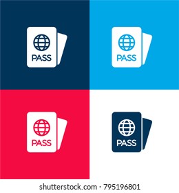 Passport card four color material and minimal icon logo set in red and blue