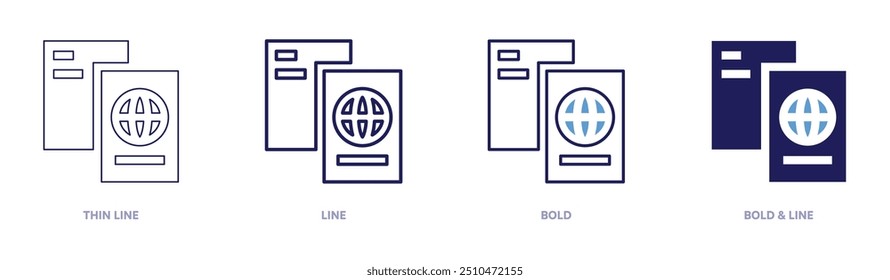 Passport card icon in 4 different styles. Thin Line, Line, Bold, and Bold Line. Duotone style. Editable stroke.