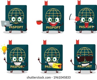 Passport-Cartoon-Charakter mit verschiedenen Arten von Business-Emoticons
