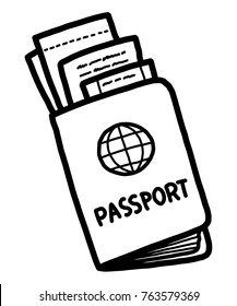passport / cartoon vector and illustration, black and white, hand drawn, sketch style, isolated on white background.
