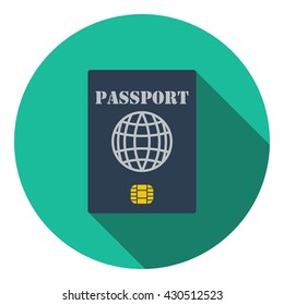 Passport With Chip Icon. Flat Design. Vector Illustration.