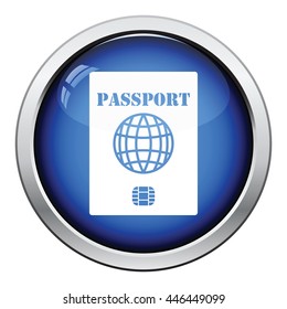 Passport with chip icon. Glossy button design. Vector illustration.