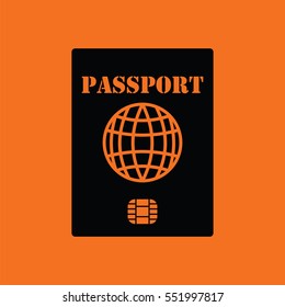 Passport with chip icon. Orange background with black. Vector illustration.