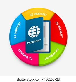 Passport circle infographics. Passport icon 3d. Vector infographic illustration