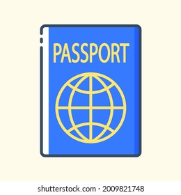 Passport colored icon. Concept of travel, summer vacation and rest. Vector stylish outline flat illustrations on yellow background.