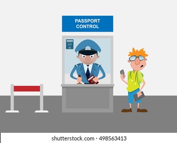 Passport control cartoon characters