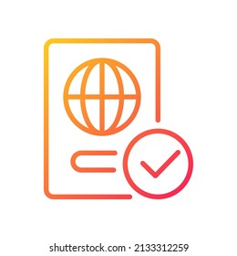 Passport control gradient linear vector icon. Border protection. Passenger id for check in. International migration. Thin line color symbol. Modern style pictogram. Vector isolated outline drawing