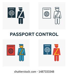 Passport Control icon set. Four elements in diferent styles from airport icons collection. Creative passport control icons filled, outline, colored and flat symbols.