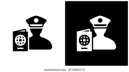 Icono De Control De Pasaportes En Fondo Blanco Y Negro