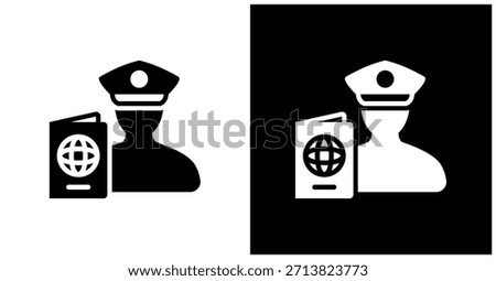 Passport Control Icon Set In White And Black Background