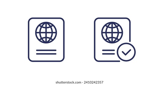 Passport control line icons on white