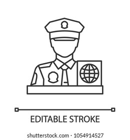 Passport control officer linear icon. Thin line illustration. Border protection service. Contour symbol. Vector isolated outline drawing. Editable stroke