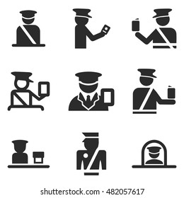 passport control officer vector icons. Simple illustration set of 9 passport control officer elements, editable icons, can be used in logo, UI and web design