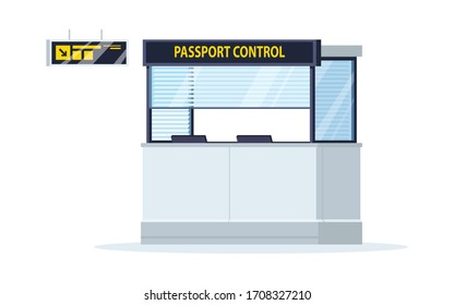 Passport control semi flat RGB color vector illustration. Counter with glass window to check visa. Border control table. Document check desk isolated cartoon object on white background