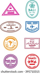Passport countries stamps and prints at the page. Vector illustration