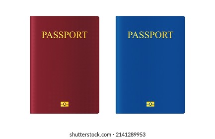 Passport cover 3d mockup, realistic isolated id front page, blue world travel blank, citizen pass, global identity card