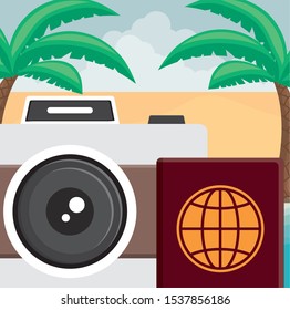 passport document with camera photographic vector illustration design