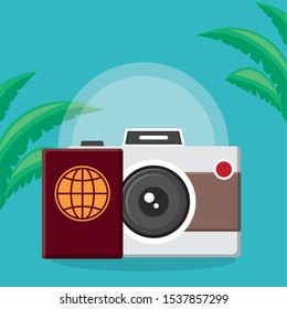 passport document with camera photographic vector illustration design