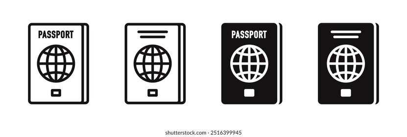 Conjunto de iconos de documento de pasaporte. Conjunto simple de iconos de documentos de pasaporte para vacaciones, viajes, Diseño web. Ilustración vectorial.