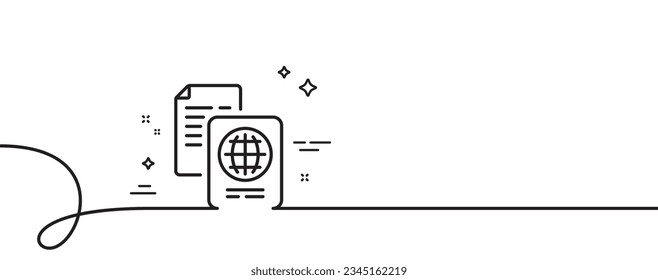 Passport document line icon. Continuous one line with curl. ID file page sign. Office note symbol. Passport document single outline ribbon. Loop curve pattern. Vector