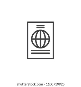 Passport Document outline icon. linear style sign for mobile concept and web design. International Passport simple line vector icon. Symbol, logo illustration. Pixel perfect vector graphics