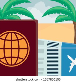 passport document with tickets flight vector illustration design