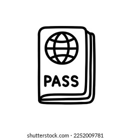icono del doodle del pasaporte, ilustración del vector