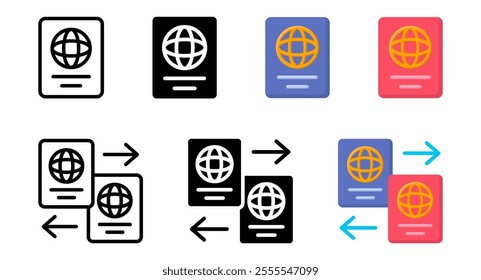 Passport exchange icon. Visa color symbol. Flight ticket sign. Immigration illustration. ID document pictogram.