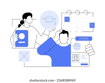 Passport expired abstract concept vector illustration. Citizen holding expired passport, government services, new ID card, apply for working visa, identification idea abstract metaphor.