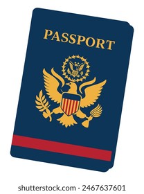 The passport features an electric blue cover with a prominent gold eagle emblem