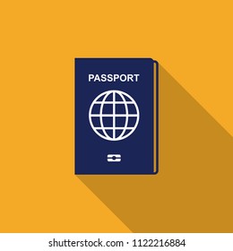 Passport flat icon with shadow, isolate on yellow background. Illustration. Vector.