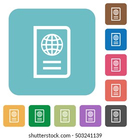 Passport flat icons on color rounded square backgrounds