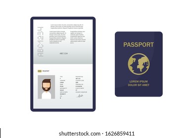 Passport in flat style isolated vector concept illustration on white background. International business. Vacation, tourism, journey.