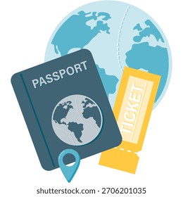 Passport and Flight Ticket with Globe
