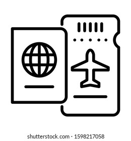 Passport with Flight ticket icon. Simple design. Line vector. Isolate on white background.