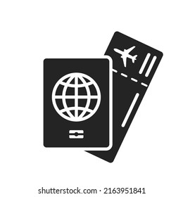 passport and flight ticket icon. vacation and air travel symbol. isolated vector image for tourism design