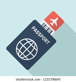 Passport and fly ticket icon