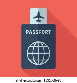 Passport and fly ticket icon