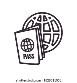 Passport and global sphere line style icon design, Travel airport trip tourism transport journey holiday vacation and destination theme Vector illustration