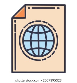 Reisepass mit Globussymbol. Illustriertes Passdokument mit einem Globussymbol auf dem Cover, perfekt für Reise-, Tourismus- und Migrationsthemen.