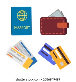 Passport and globe sign symbolizing international connection wallet with money credit cards tourist travelling abroad isolated on vector illustration