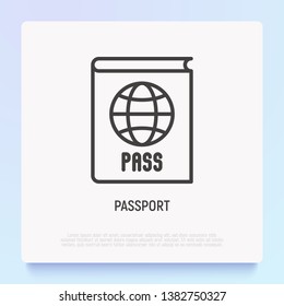 Passport with globe thin line icon. Modern vector illustration of identification document.