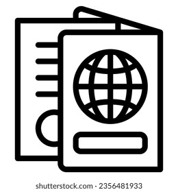 Passport with globe, world cover line icon, security check concept, travel document vector sign on white background, outline style icon for mobile concept and web design. Vector graphics