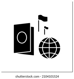 Passport glyph icon. Necessary document for traveling abroad. Confirming identity and citizenship. Embassy service concept.Filled flat sign. Isolated silhouette vector illustration